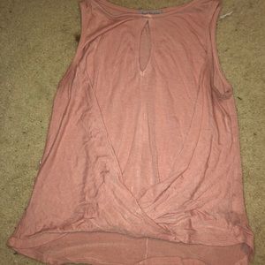 Peach ruffle shirt w peep hole